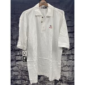 Amana On Tour Golf Shirt X Large White Short Sleeve American Flag NWT